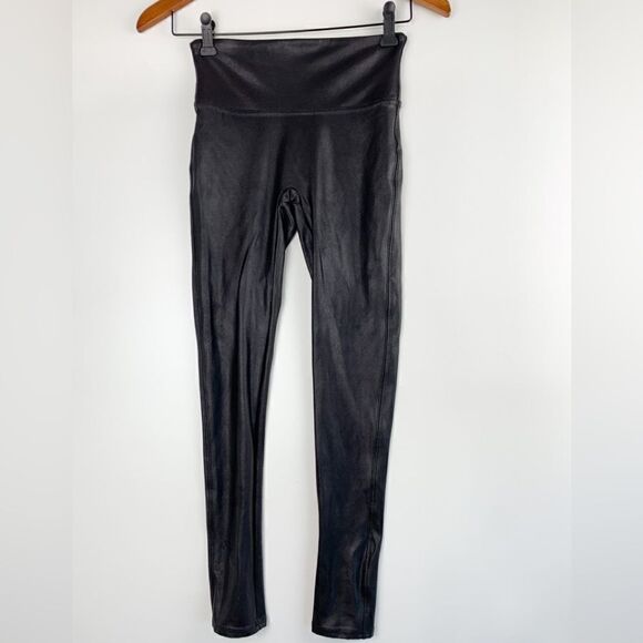 Spanx Women's Faux Leather Leggings Elastic Waist Stretch High Rise Black - Picture 2 of 6